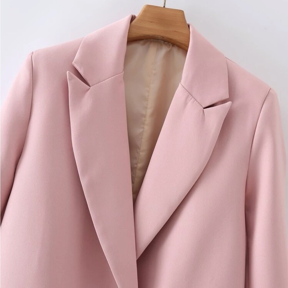 Pink fully lined Double Breasted Lapel Neck Blazer - Picture 5 of 12